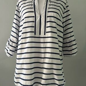 Mud Pie Black and White Striped V-Neck Tunic